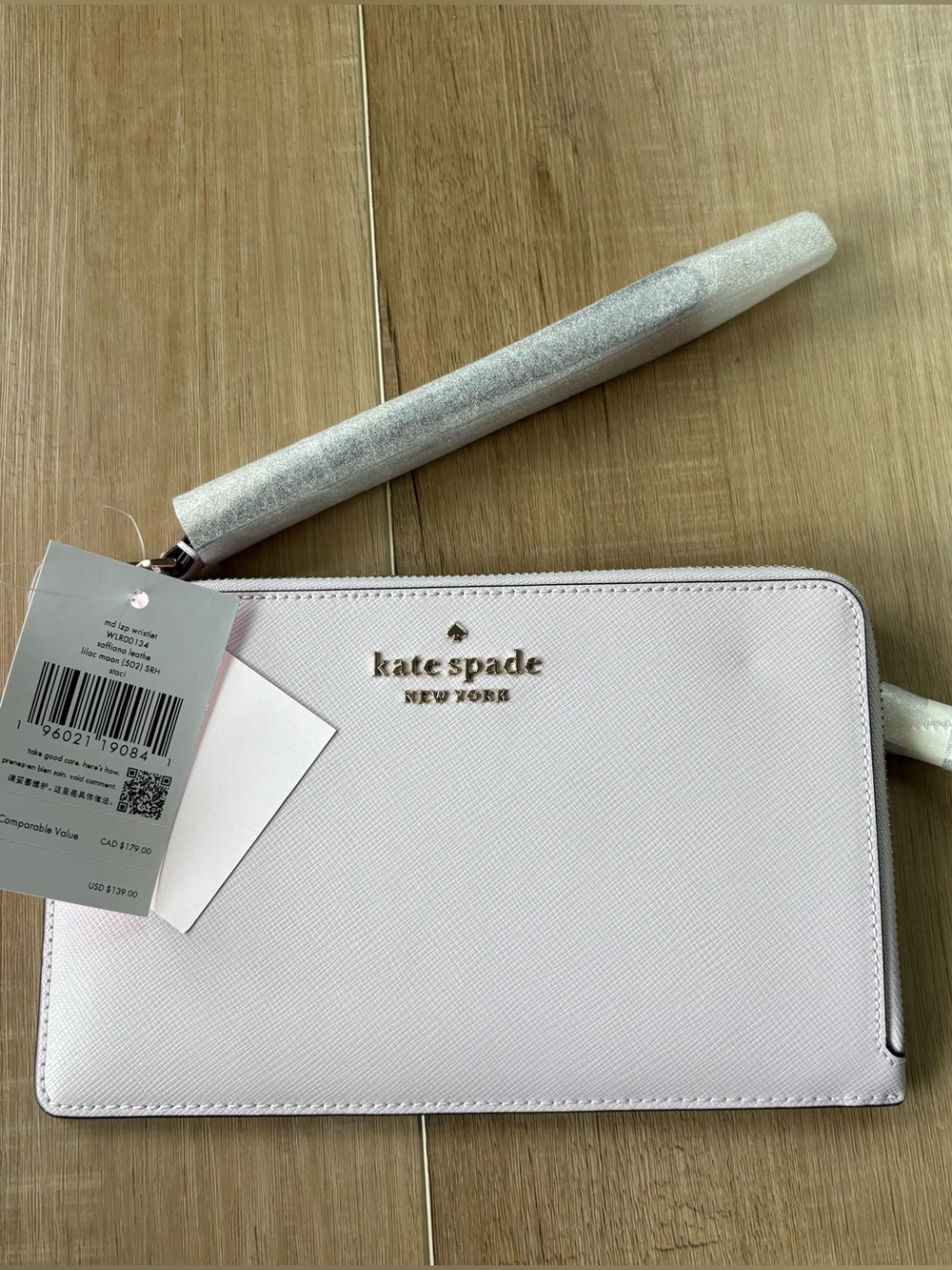 Kate Spade Pale Lilac Zip Wristlet with Gold Hardware